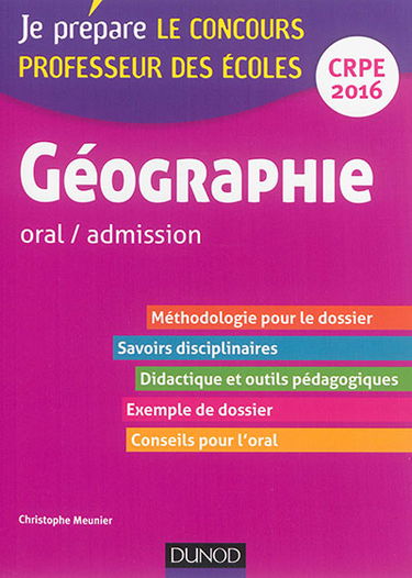 Géographie : oral-admission : concours professeur des écoles, CRPE 2016