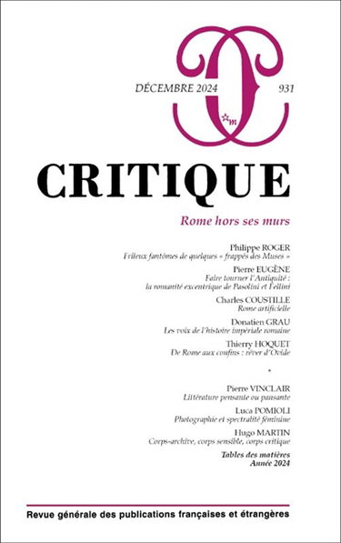 Couverture de Critique, n° 931. Rome hors ses murs par Collectif