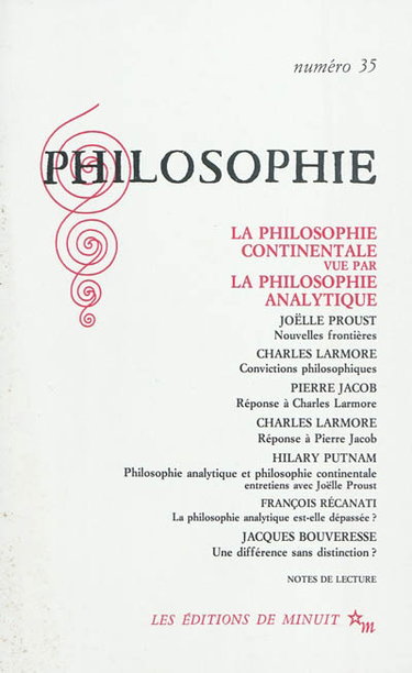 Couverture de Philosophie, n° 35. La philosophie continentale vue par la philosophie analytique par Collectif