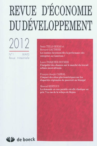 Couverture de Revue d'économie du développement, n° 1 (2012) par XXX