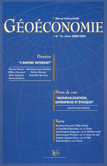 Revue française de géoéconomie, n° 16