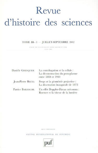 Revue d'histoire des sciences, n° 3 (2002)