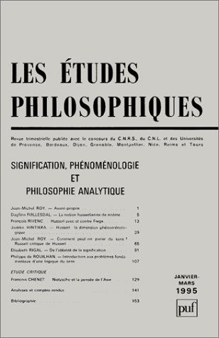 Etudes philosophiques (Les). Significations, phénoménologie et philosophie analytique