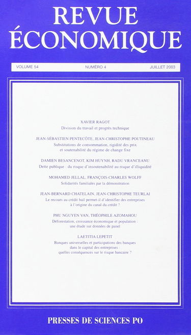 Revue économique, n° 4 (2003). The microeconomism of exchange, rite and regime : colloque international de Santiago du Chili