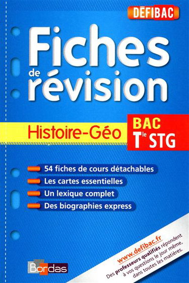 Couverture de Histoire-géo, bac terminale STG : fiches de révision
