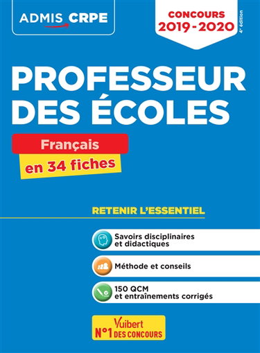 Professeur des écoles : français en 34 fiches : concours 2019-2020