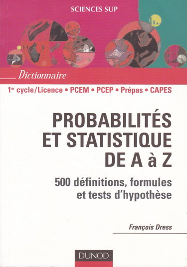 Couverture de Probabilités et statistiques de A à Z