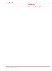 Lettres sur la peste. La domestication du monde