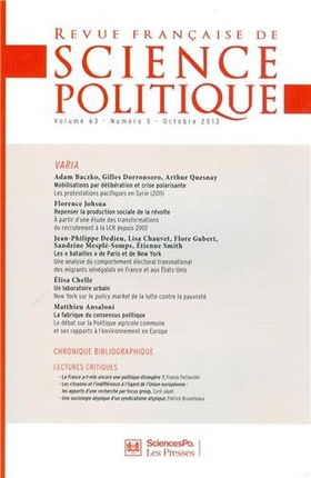 Revue française de science politique, n° 63-5. Varia