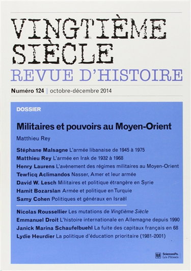 Couverture de Vingtième siècle, n° 124. Militaires et pouvoir au Moyen-Orient