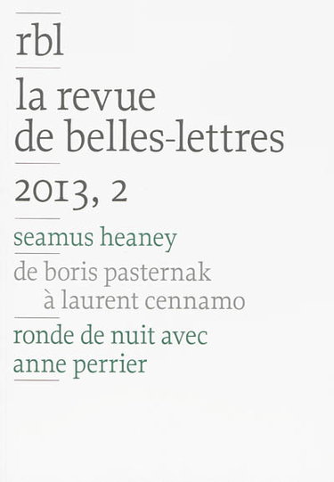 Couverture de Revue de belles-lettres (La), n° 2 (2013). Seamus Heaney
