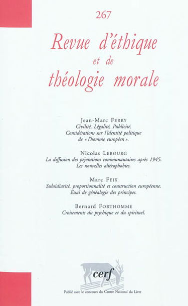 Revue d'éthique et de théologie morale, n° 267
