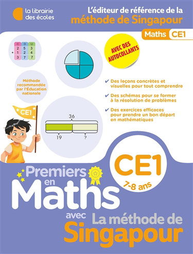Couverture de Premiers en maths avec la méthode de Singapour, CE1, 7-8 ans