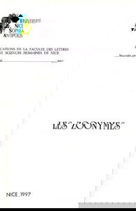 Les zoonymes : actes du colloque international tenu à Nice les 23-25 janvier 1997