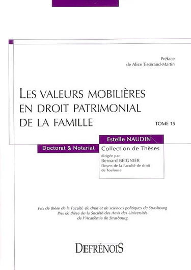 Les valeurs mobilières en droit patrimonial de la famille