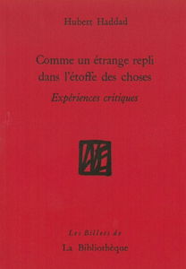 Comme un étrange repli dans l'étoffe des choses : expériences critiques
