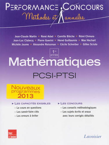 Mathématiques PCSI-PTSI, 1re année : nouveaux programmes 2013