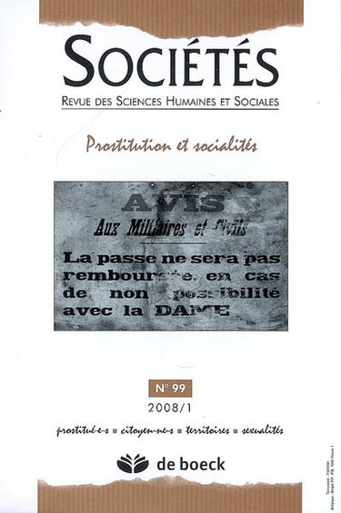 Couverture de Sociétés, n° 99. Prostitution et socialités
