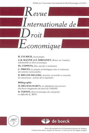 Revue internationale de droit économique, n° 3 (2007)
