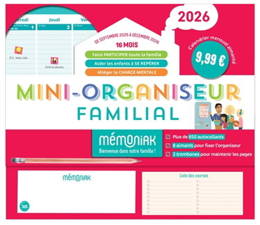 Couverture de Mini-organiseur familial Mémoniak 2026 : 16 mois, de septembre 2025 à décembre 2026 par Nesk