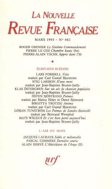 Nouvelle revue française, n° 482