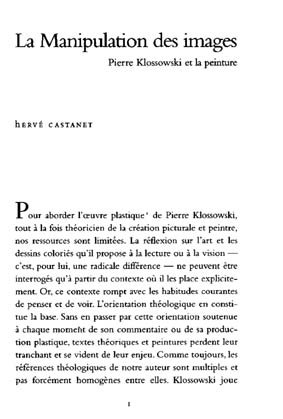 Couverture de La manipulation des images : Pierre Klossowski et la peinture