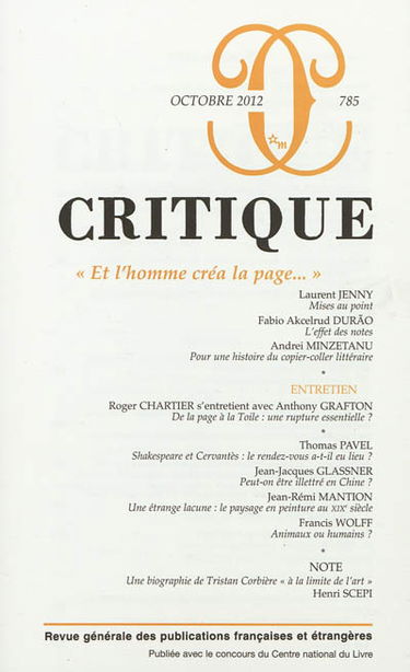 Critique, n° 785. Et l'homme créa la page...