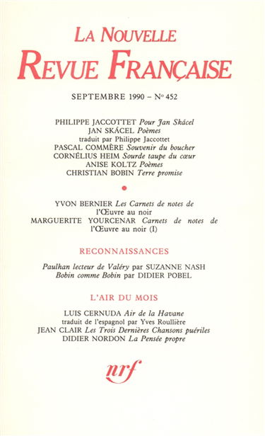 Nouvelle revue française, n° 452