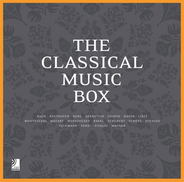 Couverture de The Classical Music Box: Bach, Beethoven, Berg, Bernstein, Chopin, Haydn, Liszt, Monteverdi, Mozart, Mussorgsky, Ravel, Schubert, Schutz, Strauss, Telemann, Verdi, Vivaldi, Wagner