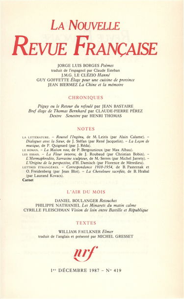 Nouvelle revue française, n° 419