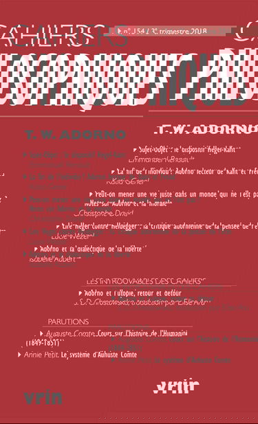 Theodor W. Adorno (Cahiers Philosophiques, N. 154 3/2018)
