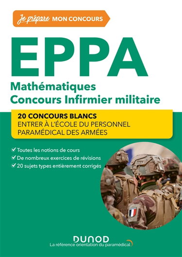 Couverture de Concours infirmier militaire EPPA 2023-2024 : mathématiques, 20 concours blancs