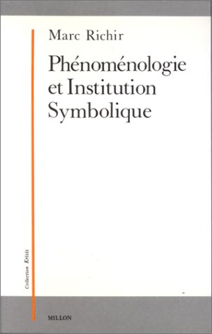 Couverture de Phénoménologie et institution symbolique