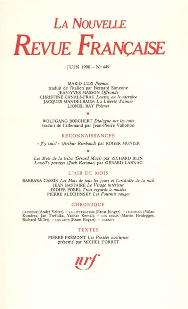 Nouvelle revue française, n° 449