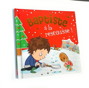 Couverture de Livre de Noël personnalisé avec Le prénom de l'enfant" Baptiste à la rescousse" - 15x15cm
