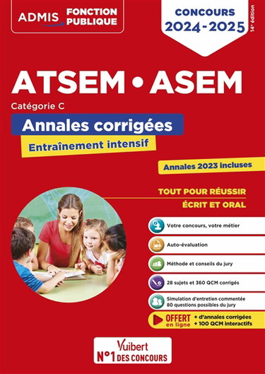 Couverture de ATSEM, ASEM : catégorie C, annales corrigées, entraînement intensif : concours 2024-2025