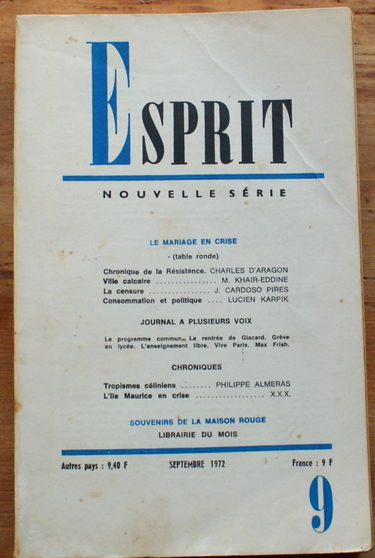 Esprit N° 9 de septembre 1972