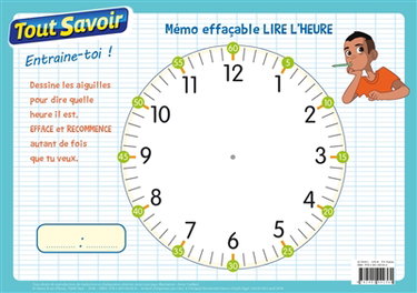 Lire l'heure : mémo effaçable : CP, CE1