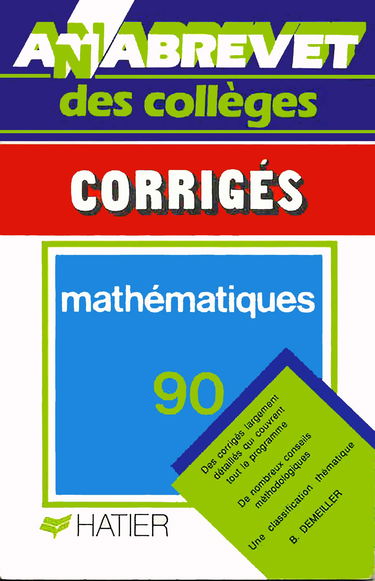 Annabrevet 1990, brevet, mathematiques, corriges