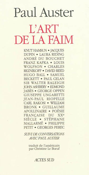 L'art de la faim. Conversations avec Paul Auster