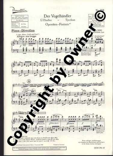 Der Vogelhändler: Operettas-Fantasie. salon orchestra. Piano conducteur.