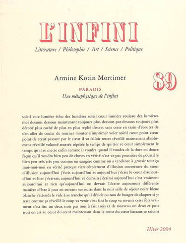 Infini (L'), n° 89. Paradis : une métaphysique de l'infini