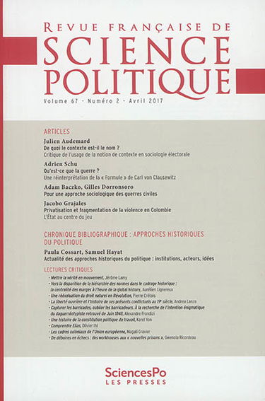 Revue française de science politique, n° 67-2