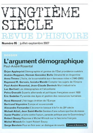 Vingtième siècle, n° 95. L'argument démographique