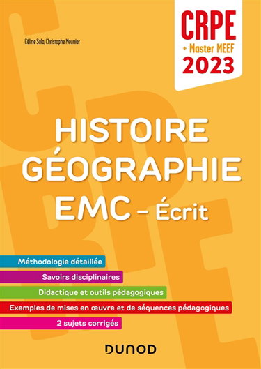 Couverture de Histoire géographie, EMC, écrit : CRPE + master MEEF 2023