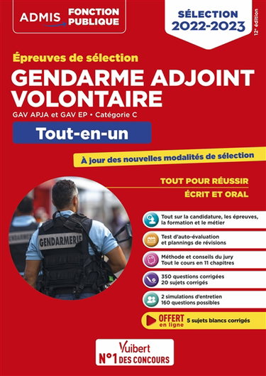 Gendarme adjoint volontaire : épreuves de sélection, GAV APJA et GAV EP, catégorie C : tout-en-un, sélection 2022-2023