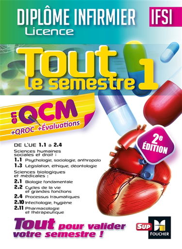 Diplôme infirmier licence IFSI, tout le semestre 1 en QCM + QROC + évaluations : de l'UE 1.1 à 2.4