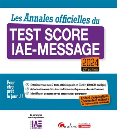 Couverture de Les annales officielles du test Score IAE-Message 2024