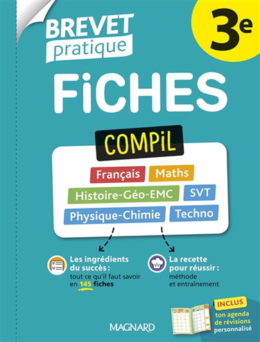 Fiches compil 3e : français, maths, histoire géo EMC, SVT, physique chimie, techno