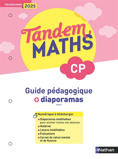 Couverture de Tandem, maths CP : guide pédagogique + diaporamas : programme 2025